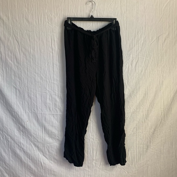 M.Fasis Lightweight Oceanside Elastic Waist Front Tie Black Pants Womens Size L - Picture 2 of 7
